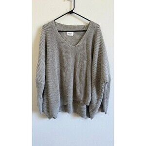 Andree by Unit Womens M Gray Oversized Chunky Knit V Neck Sweater Dolman Sleeve